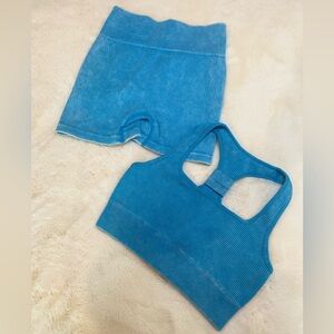 2 Piece Seamless Ribbed Workout Shorts with Matching Bralette Size Med